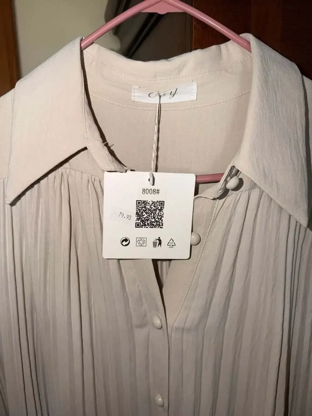 C&Y Long-Sleeve Pleated Button-Down Shirt Dress